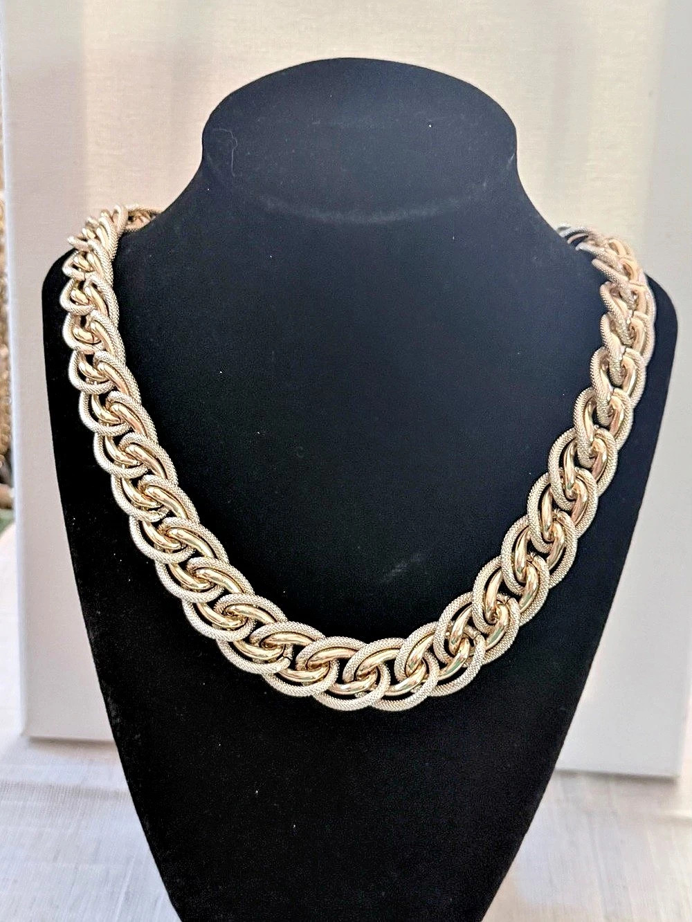 Vintage Two-Tone Textured Chain Necklace 24”